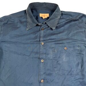 Ermenegildo Zegna Button Down Shirt Mens Large Blue Tencel Rayon Italy Luxury